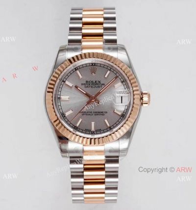 Swiss Clone Rolex Datejust 31mm Watch Two Tone Rose Gold Gray Dial